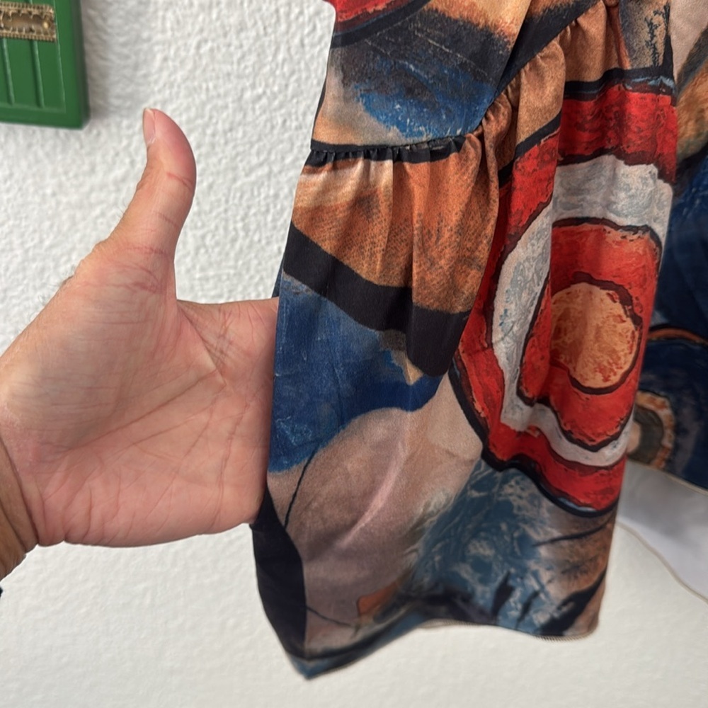 Abstract Pattern Button-Front Tunic Top - Multicolor - Picture 7 of 12